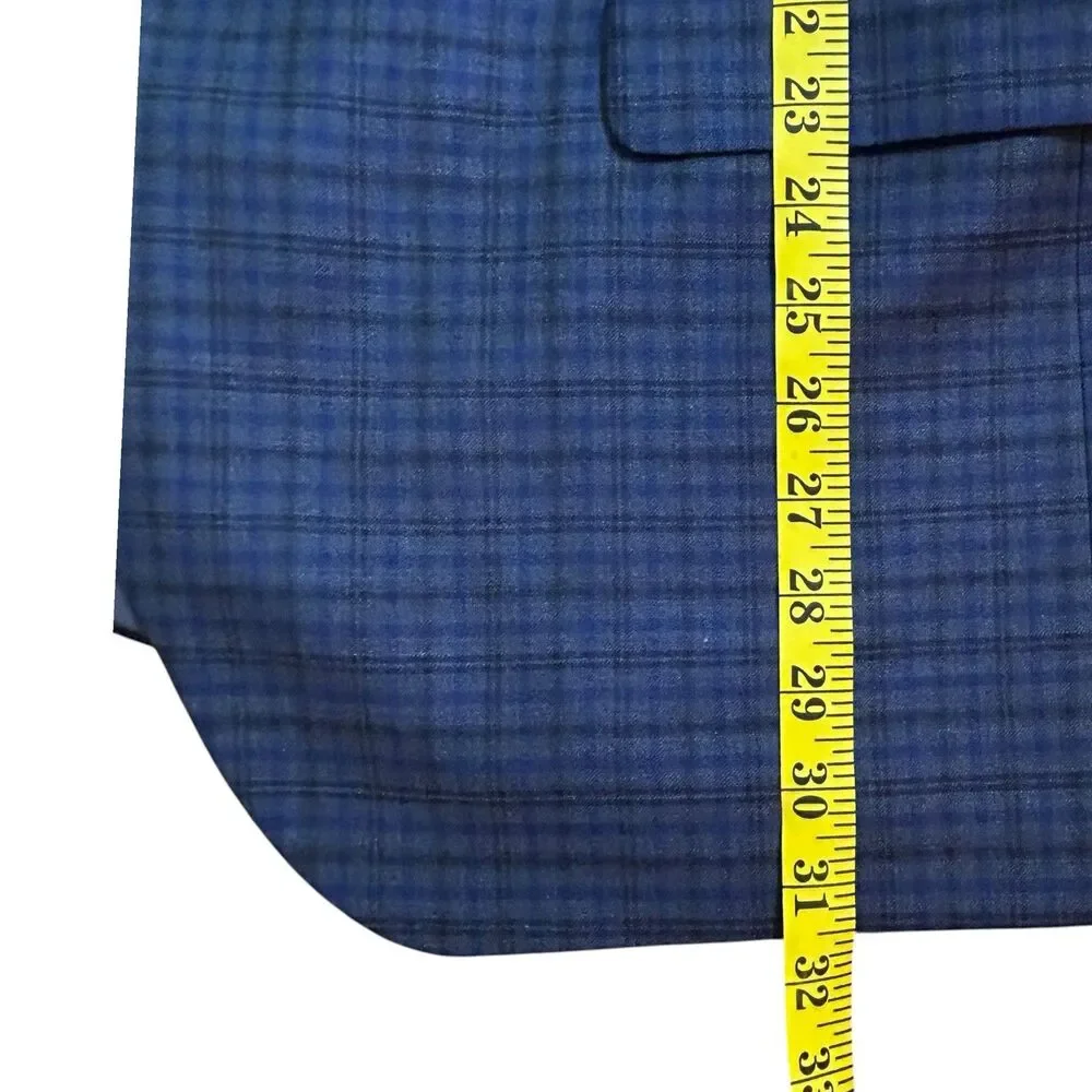 Peter Millar Men's Size 44R Navy Blue Windowpane Plaid Wool Blazer Suit Jacket